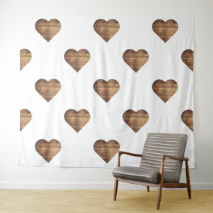 Symmetrische Grote Rustieke Bruine Houten Harten Wandkleed