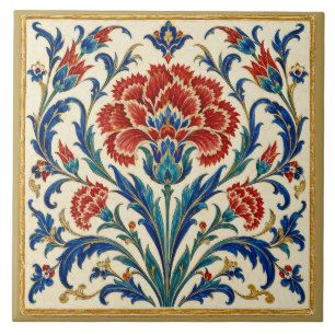 Symmetrische Iznik Anjer Bloemenschildering Tegeltje