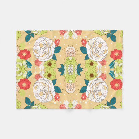 Symmetrische kleurrijke bloemen fleece deken (Voorkant (Horizontaal))