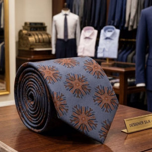 Symmetrische lijntekening met aardse bruine kleure stropdas