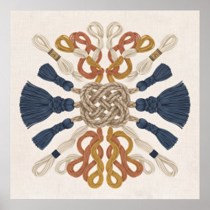 Symmetrische Macrame Touw Knoop Navy Kwasten Poste Poster