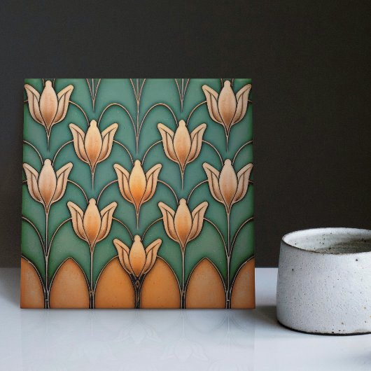 Symmetrische Oranje Tulps Wall Decor Art Deco Tegeltje