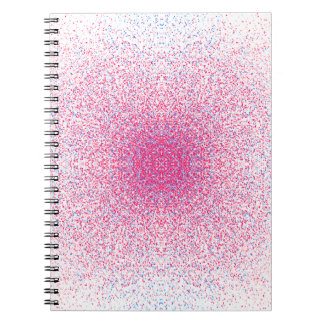 Symmetrische roze en blauwe fijnkorrelige mandala notitieboek