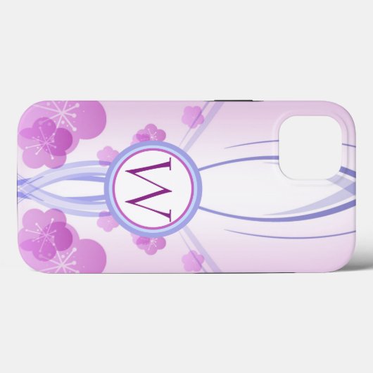 Symmetrische roze kersenbloesems op maat monogram Case-Mate iPhone case (Achterkant (horizontaal))