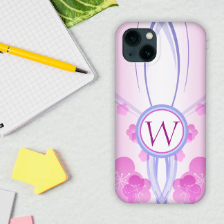 Symmetrische roze kersenbloesems op maat monogram Case-Mate iPhone case
