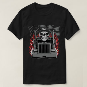Symmetrische schedel en vrachtwagen met grijswaard t-shirt