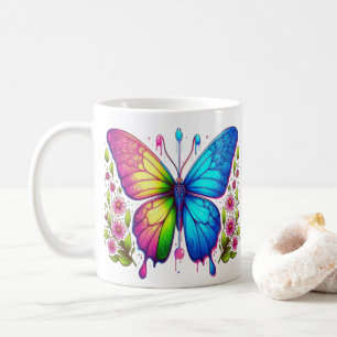 Symmetrische schoonheid: roze en blauwe vlinder me koffiemok