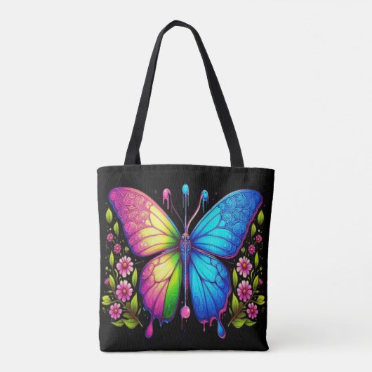 Symmetrische schoonheid: roze en blauwe vlinder me tote bag (Achterkant)