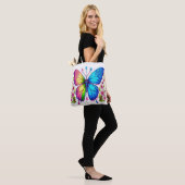 Symmetrische schoonheid: roze en blauwe vlinder me tote bag (Op model)
