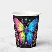 Symmetrische schoonheid: roze en blauwe vlinder papieren bekers (Achterkant)