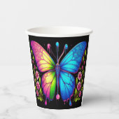Symmetrische schoonheid: roze en blauwe vlinder papieren bekers (Voorkant)