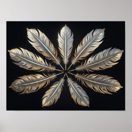 Symmetrische veren: gouden en zilveren elegantie poster