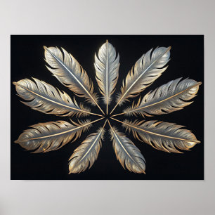 Symmetrische veren: gouden en zilveren elegantie poster