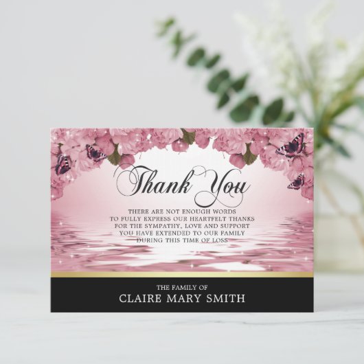 Sympathie bedankt begrafenisbots Floral (Staand voorkant)