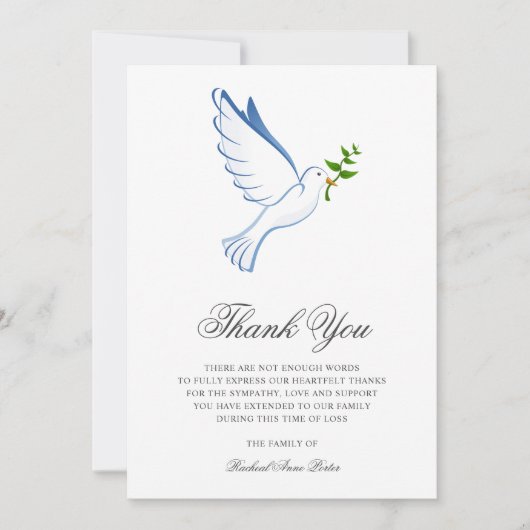 Sympathie bedankt Funeral Dove Bereavement Kaart (Voorkant)