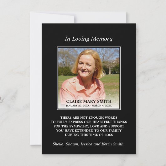 Sympathie bedankt jullie Memorial Funeral PHOTO (Achterkant)