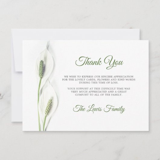 Sympathie Begrafenis Calla Lily Bloem Dank U FOTO Bedankkaart (Voorkant)