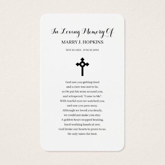 Sympathie begrafenis Memorial Prayer Kaarten Visitekaartje (Achterkant)
