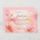 Sympathie Begrafenis Roze Pioenen  Dank u Bedankkaart (Voorkant / Achterkant)