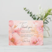 Sympathie Begrafenis Roze Pioenen  Dank u Bedankkaart (Staand voorkant)