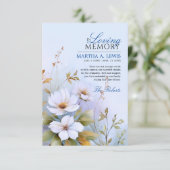 Sympathie Begrafenis Witte Wildbloemen Blauw Dank Kaart (Staand voorkant)