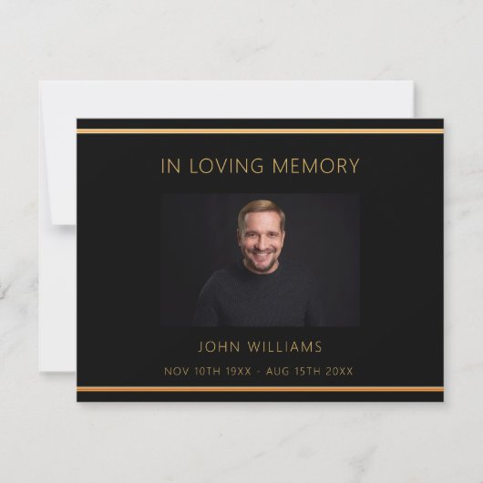 Sympathie begrafenis zwart goud foto dank u kaart (Voorkant)