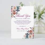 Sympathie Bereavement Burgundy Floral Funeral Bedankkaart (Staand voorkant)