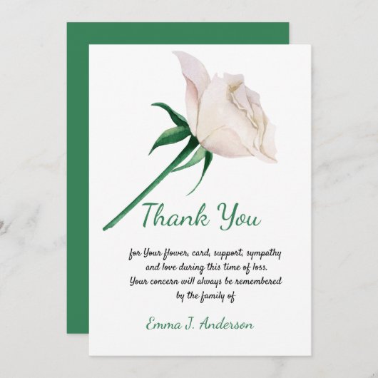 Sympathie Bereavement Waterverf Beige Roos Bedankkaart (Voorkant / Achterkant)