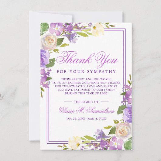 Sympathie Bereavement Waterverf Floral Funeral Bedankkaart (Voorkant)