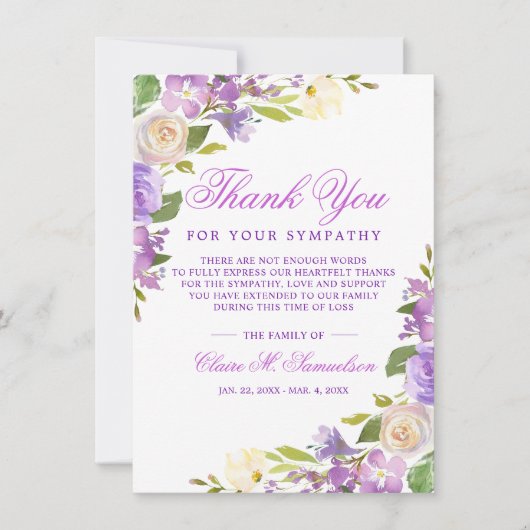 Sympathie Bereavement Waterverf Floral Funeral Bedankkaart (Voorkant)