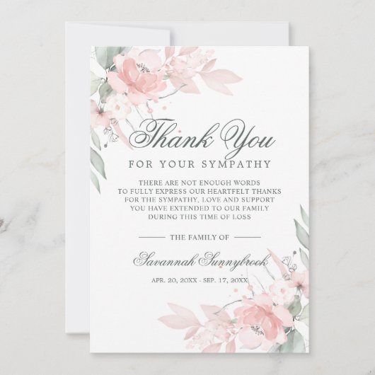 Sympathie Bereavement Waterverf Floral Funeral Bedankkaart (Voorkant)