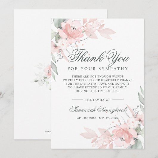 Sympathie Bereavement Waterverf Floral Funeral Bedankkaart (Voorkant / Achterkant)