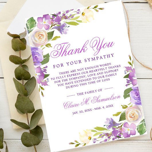 Sympathie Bereavement Waterverf Floral Funeral Bedankkaart