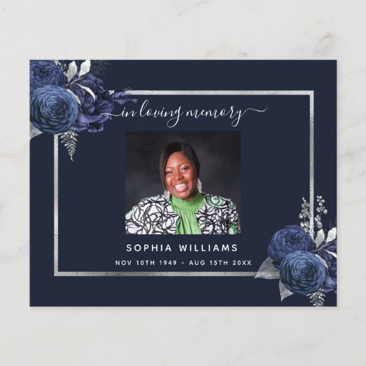 Sympathie Blauw Bloemen Zilver Budget Dank u Foto (Voorkant)