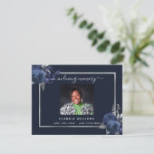 Sympathie blauwe bloemenfoto dank je kaart (Staand voorkant)