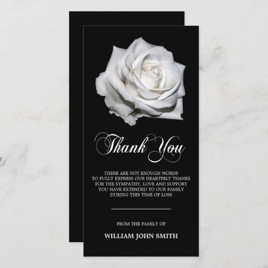 Sympathie Bloedwitte rozen DANK U zwart Bedankkaart (Voorkant / Achterkant)
