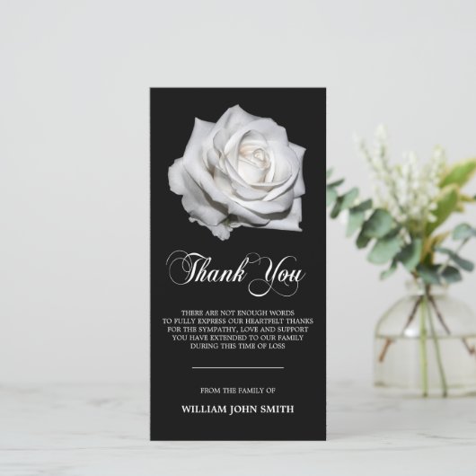 Sympathie Bloedwitte rozen DANK U zwart Bedankkaart (Staand voorkant)