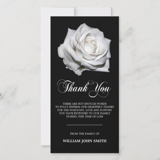Sympathie Bloem Witte Roos DANK JE WEL Zwart | FOT Bedankkaart (Voorkant)