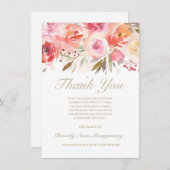 Sympathie Bloemen Blush Waterverf Rozen dank u Bedankkaart (Voorkant / Achterkant)