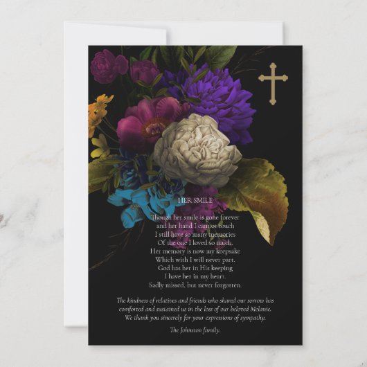 Sympathie Bloemen Cross Uitvaart Dank u kaart (Achterkant)