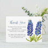 Sympathie Bluebonnets Begrafenis Dood Dank u Kaart (Staand voorkant)
