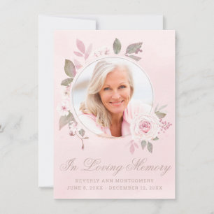 Sympathie Blush Roos Floral Foto Memorial Bedankkaart