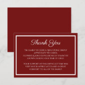 Sympathie Bourgondië Eenvoudige Begrafenis Dank u Kaart (Voorkant / Achterkant)