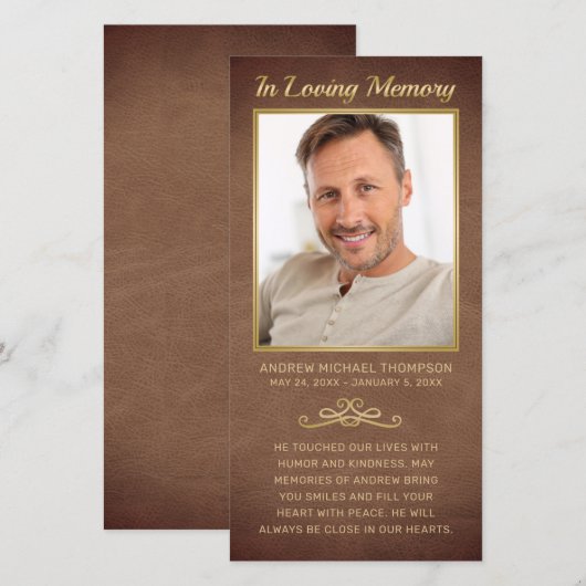 Sympathie Bruin Leather Gold Lijst Foto Funeral (Voorkant / Achterkant)
