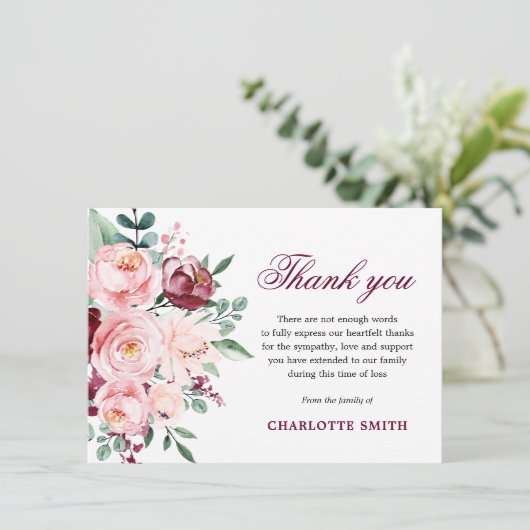 Sympathie Burgundy & Roses DANK U | FOTO Bedankkaart (Staand voorkant)