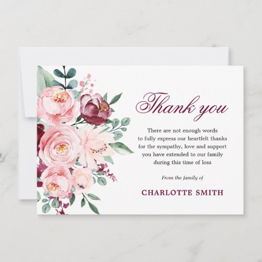 Sympathie Burgundy & Roses DANK U | FOTO Bedankkaart (Voorkant)