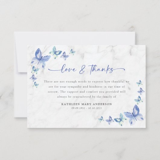 Sympathie Butterflies Funeral Bedankkaart (Voorkant)