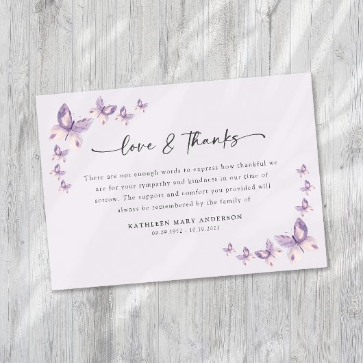Sympathie Butterflies Funeral Bedankkaart
