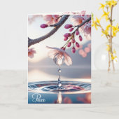 Sympathie Cherry Blossom Branch met dauwdruppels Kaart (Gele Bloem)