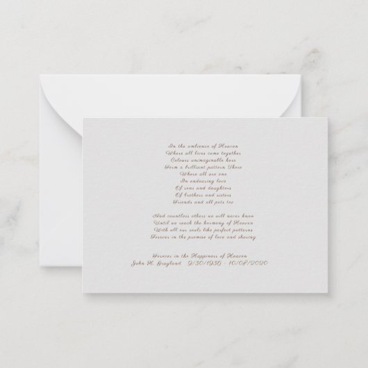 Sympathie condoleances dank u Flat Note Kaart Notitiekaartje (Achterkant)